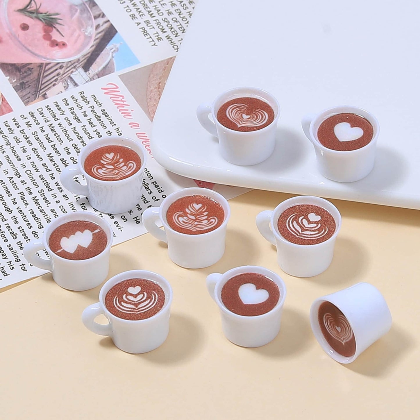 3D coffee cup resin charms in multicolor - premium DIY decoden embellishments for phone cases and crafts