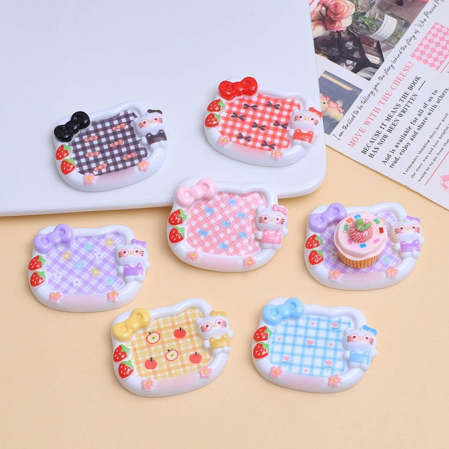 Checkered pattern resin charms for decoden phone case decoration