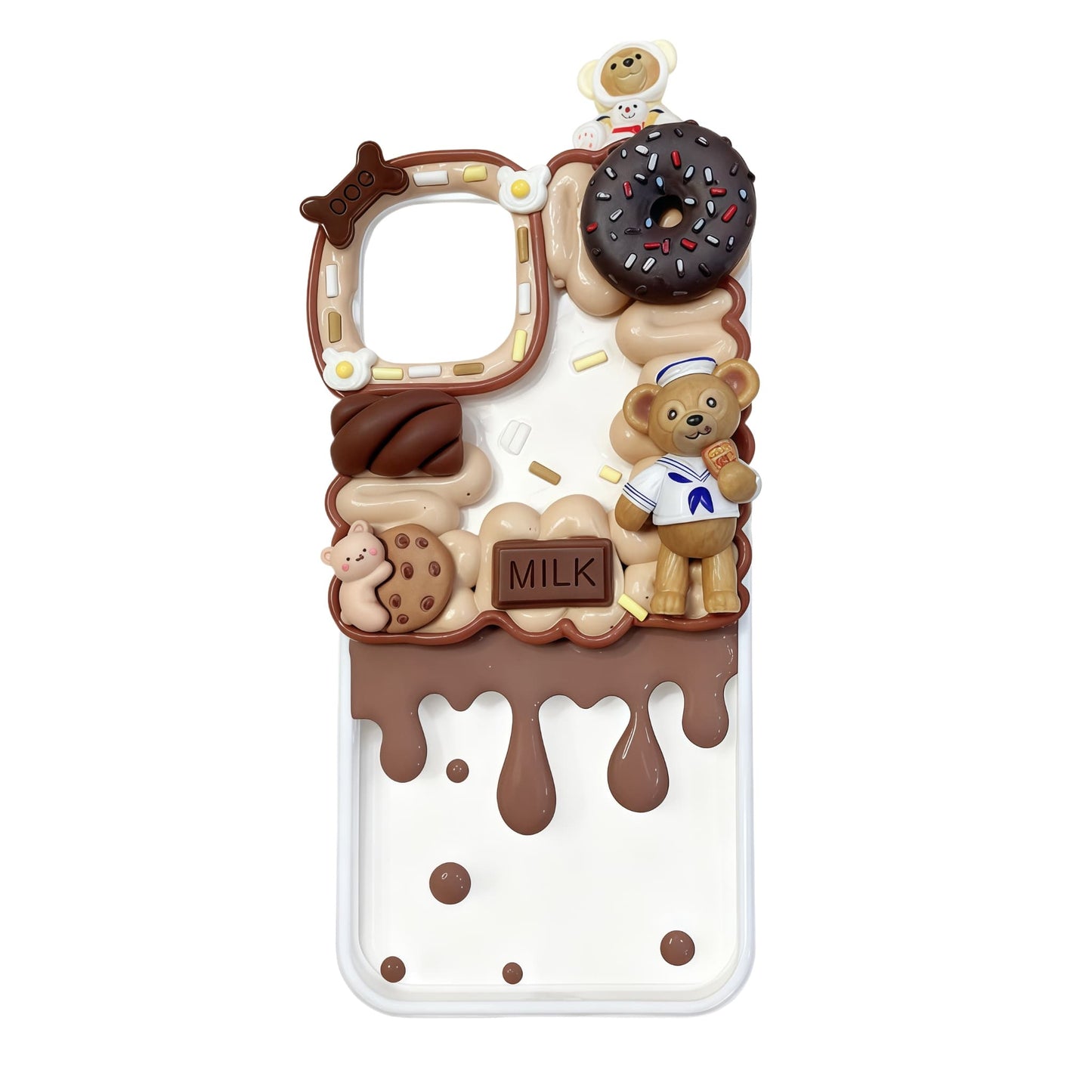 Custom Duffy bear phone case with artisanal cream glue decoration, gift-ready premium handcrafted accessory