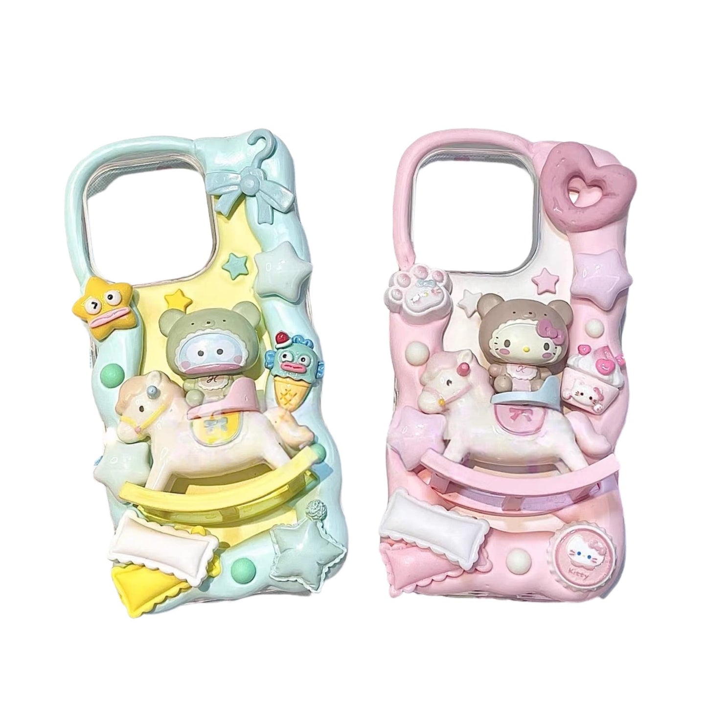 Hangyodon and Hello Kitty decoden phone case with handmade baroque cream glue design