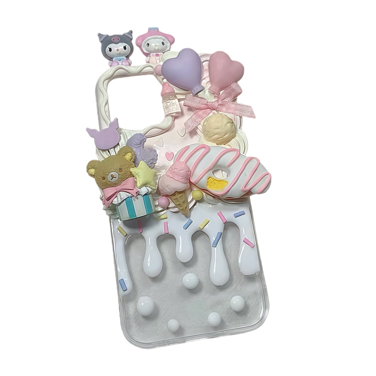 Y2K style Rilakkuma handmade decoden phone case with kawaii cream glue design and Sanrio-inspired decoration