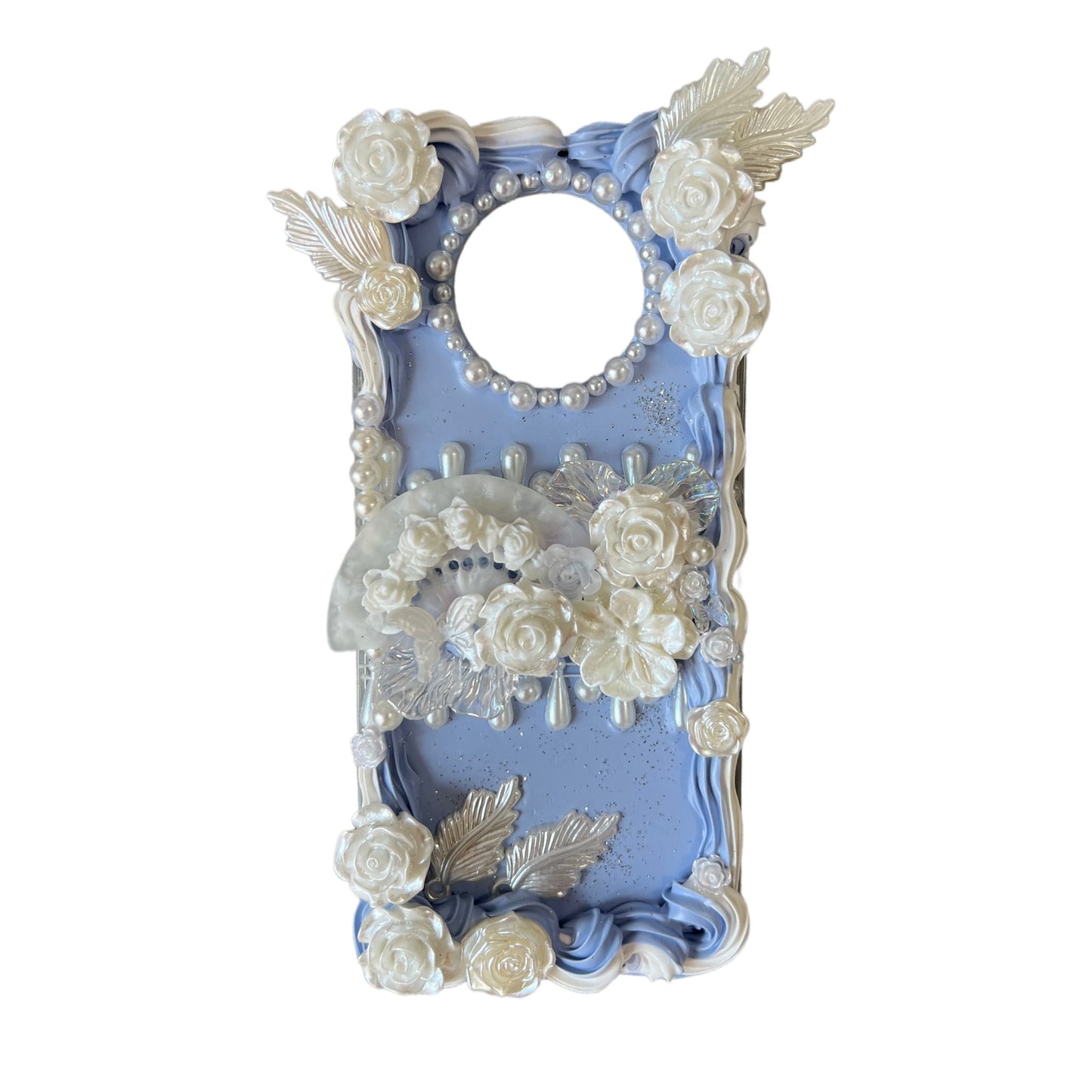 blue handmade baroque cream glue decoden phone case