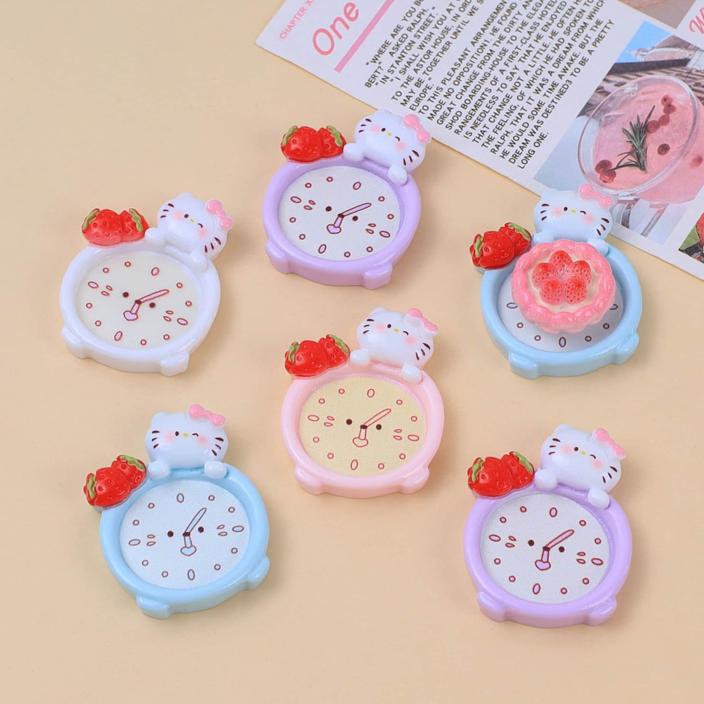 Cat-shaped alarm clock resin charms for decoden phone case decoration