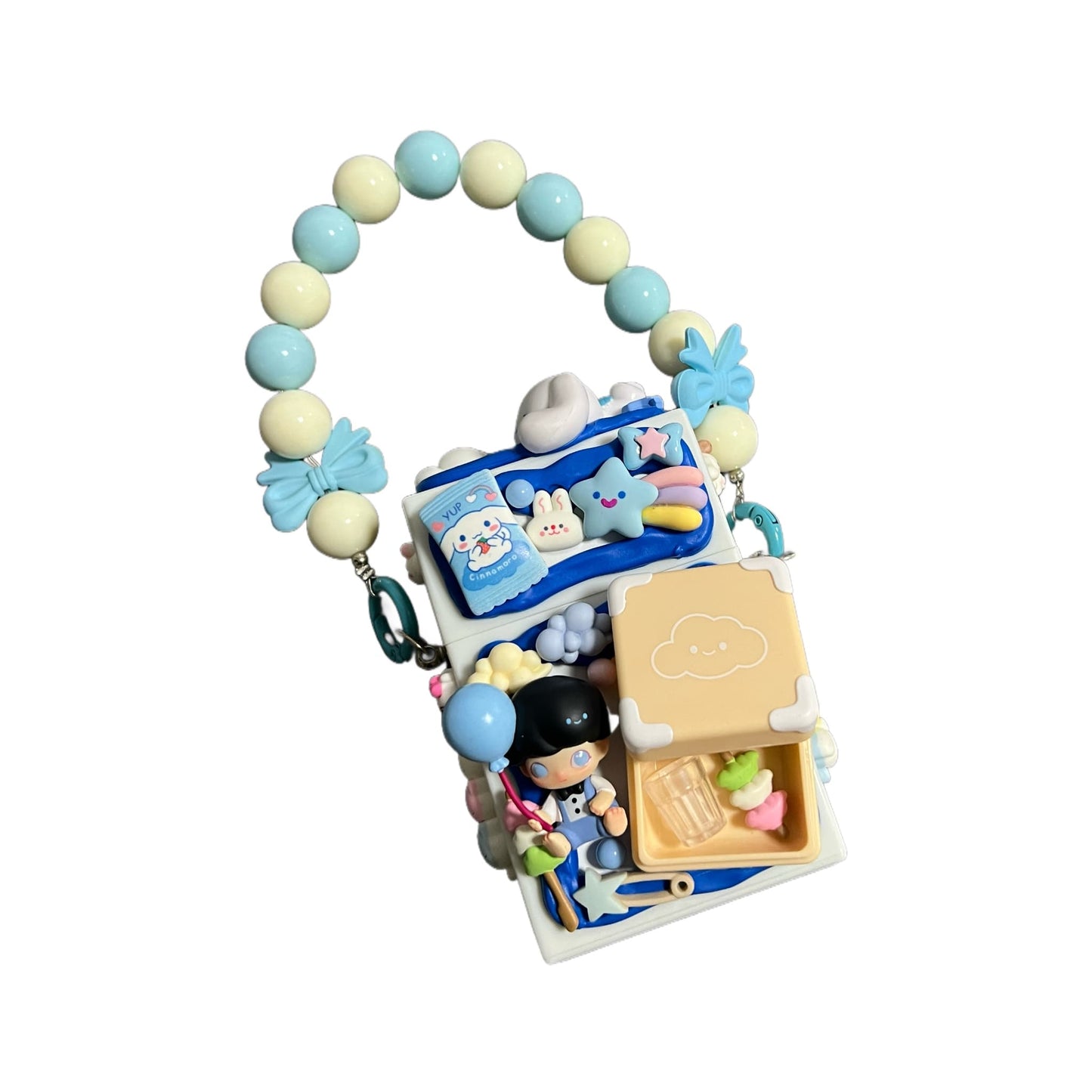 Cinnamoroll decoden storage box featuring rhinestone embellishments and cream glue detailing - handmade kawaii accessory holder