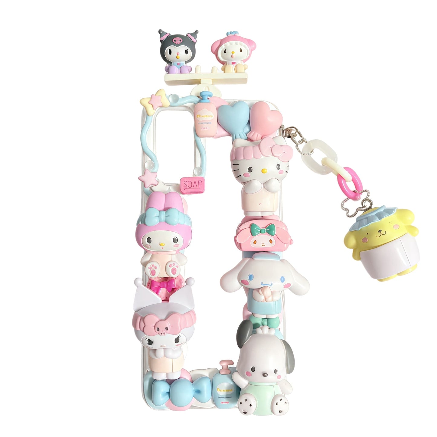 Kawaii handmade Sanrio decoden phone case with Y2K aesthetic, 3D cream glue design, and colorful baroque character embellishments