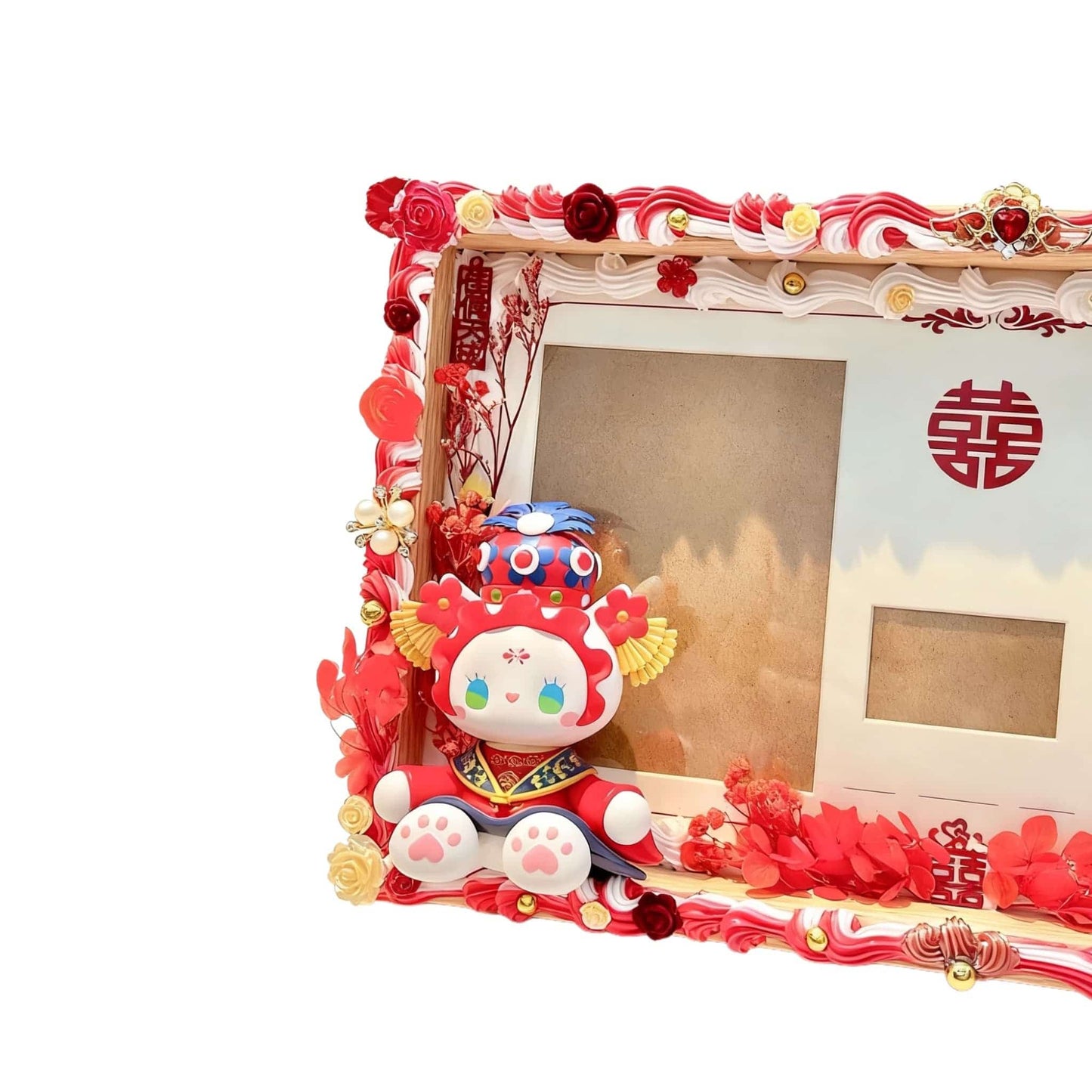 Red baroque wedding certificate holder - 37.2x22.2cm handmade decoden frame with floral embellishments