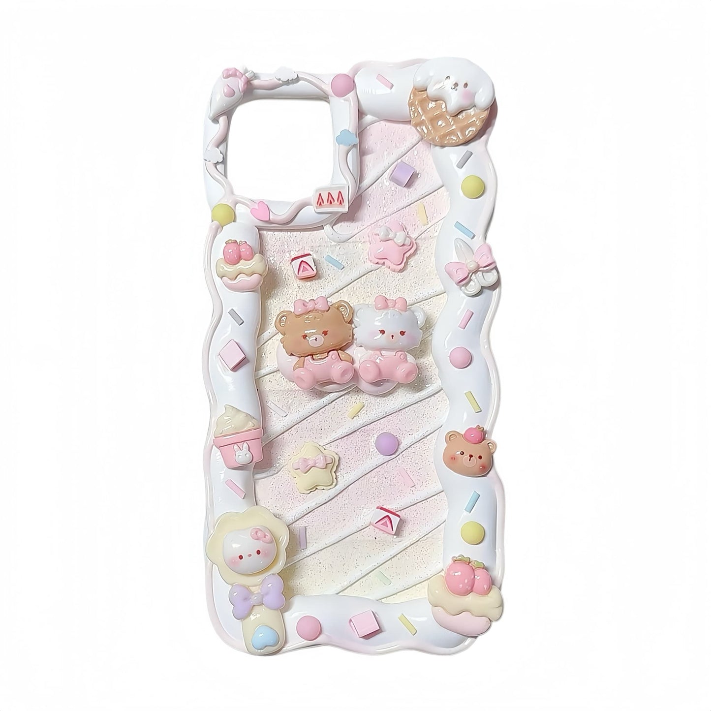 Custom handmade decoden phone case with rabbit cream glue design, shockproof protection and unique kawaii details