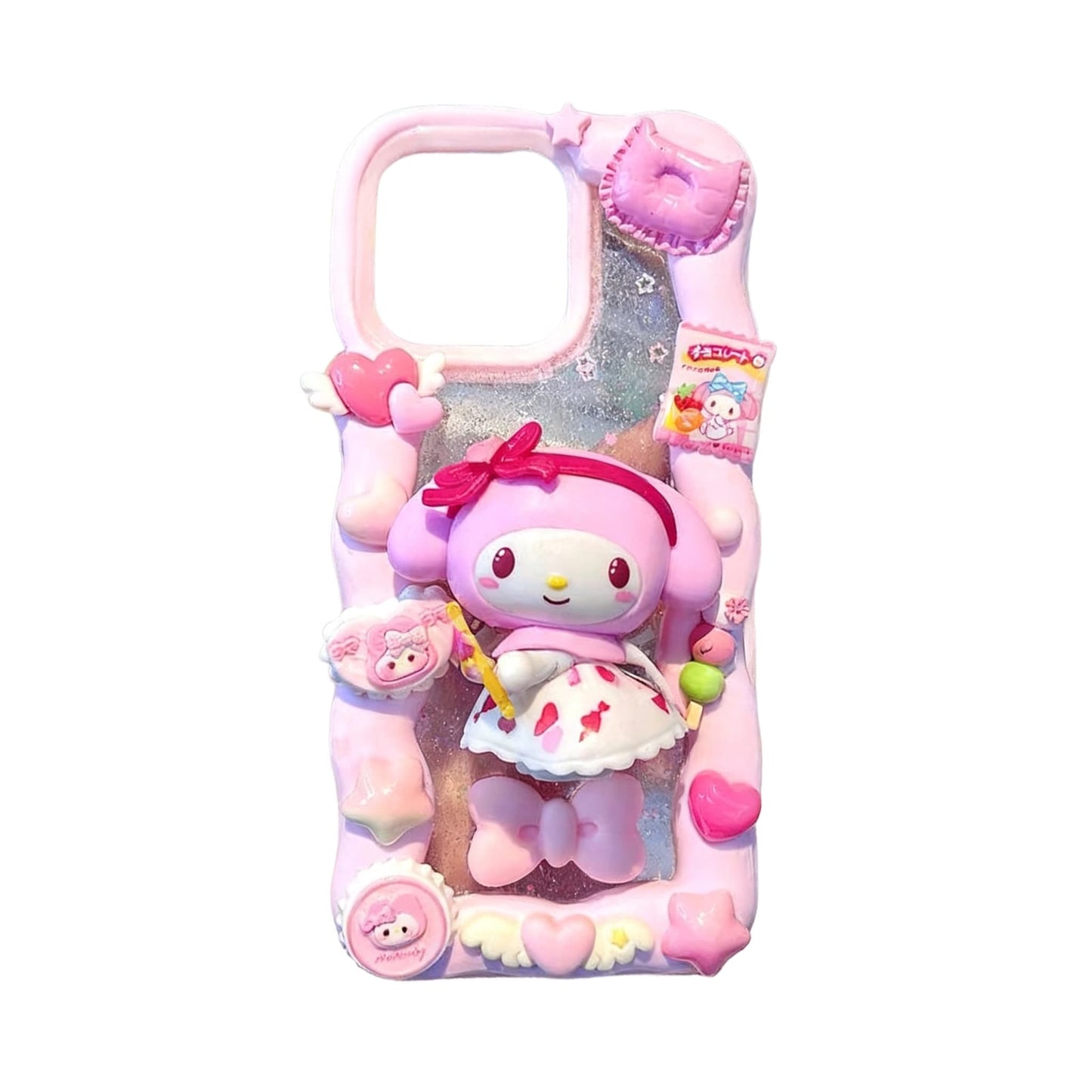 Cinnamoroll and My Melody decoden phone case with handmade cream glue design and soft pastel colors
