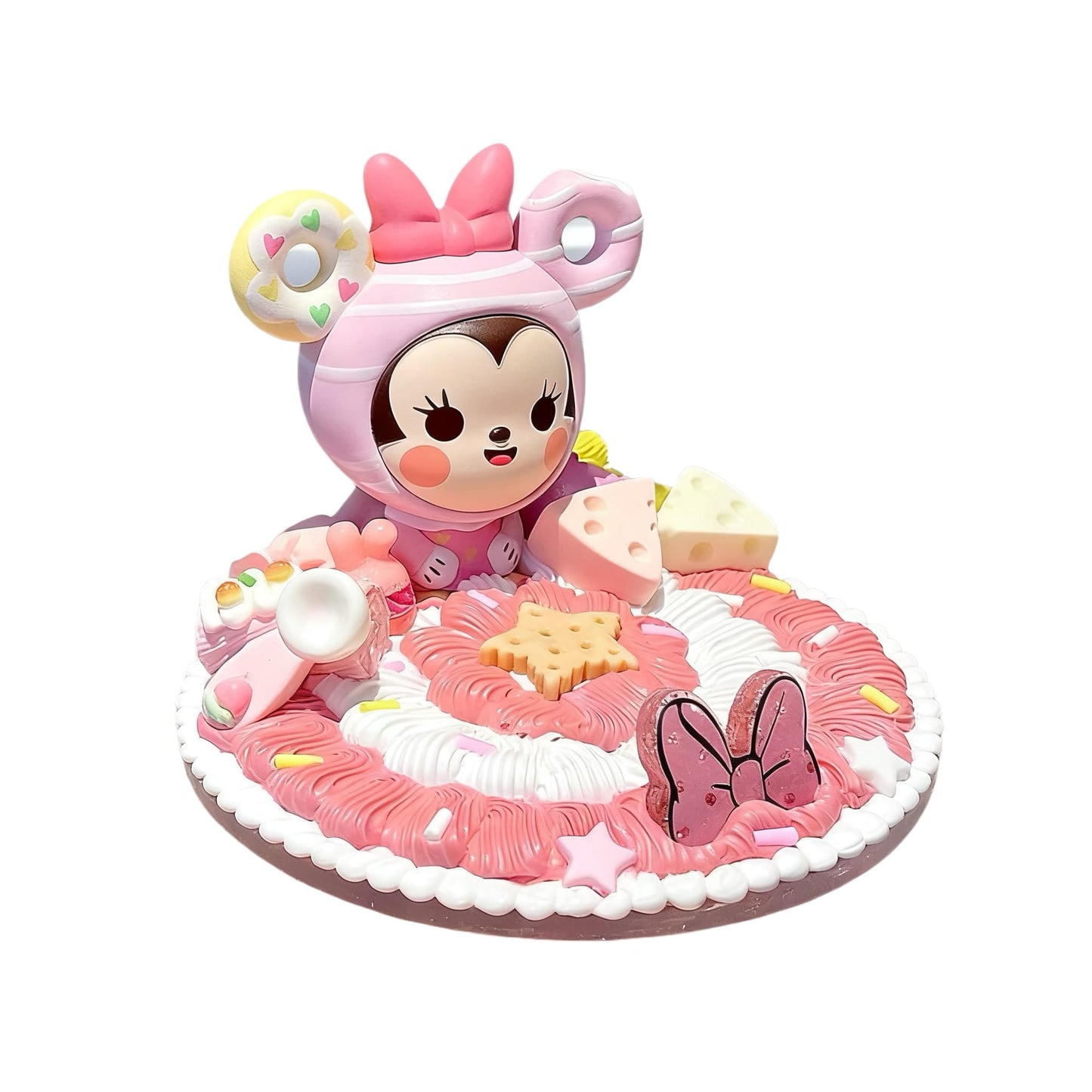 Handmade kawaii Minnie decoden phone case with stand feature, cream glue baroque embellishments and Y2K aesthetic design