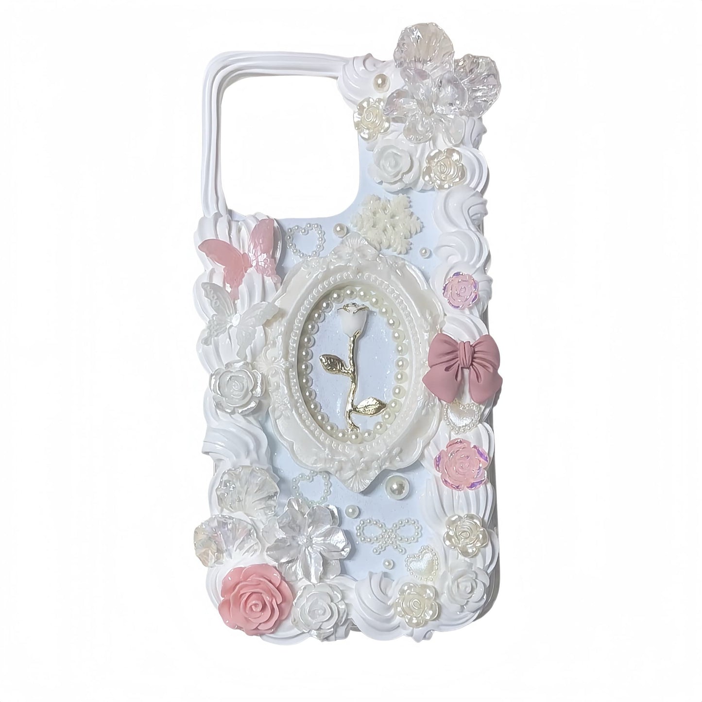 Luxury blue baroque decoden phone case with cream glue design