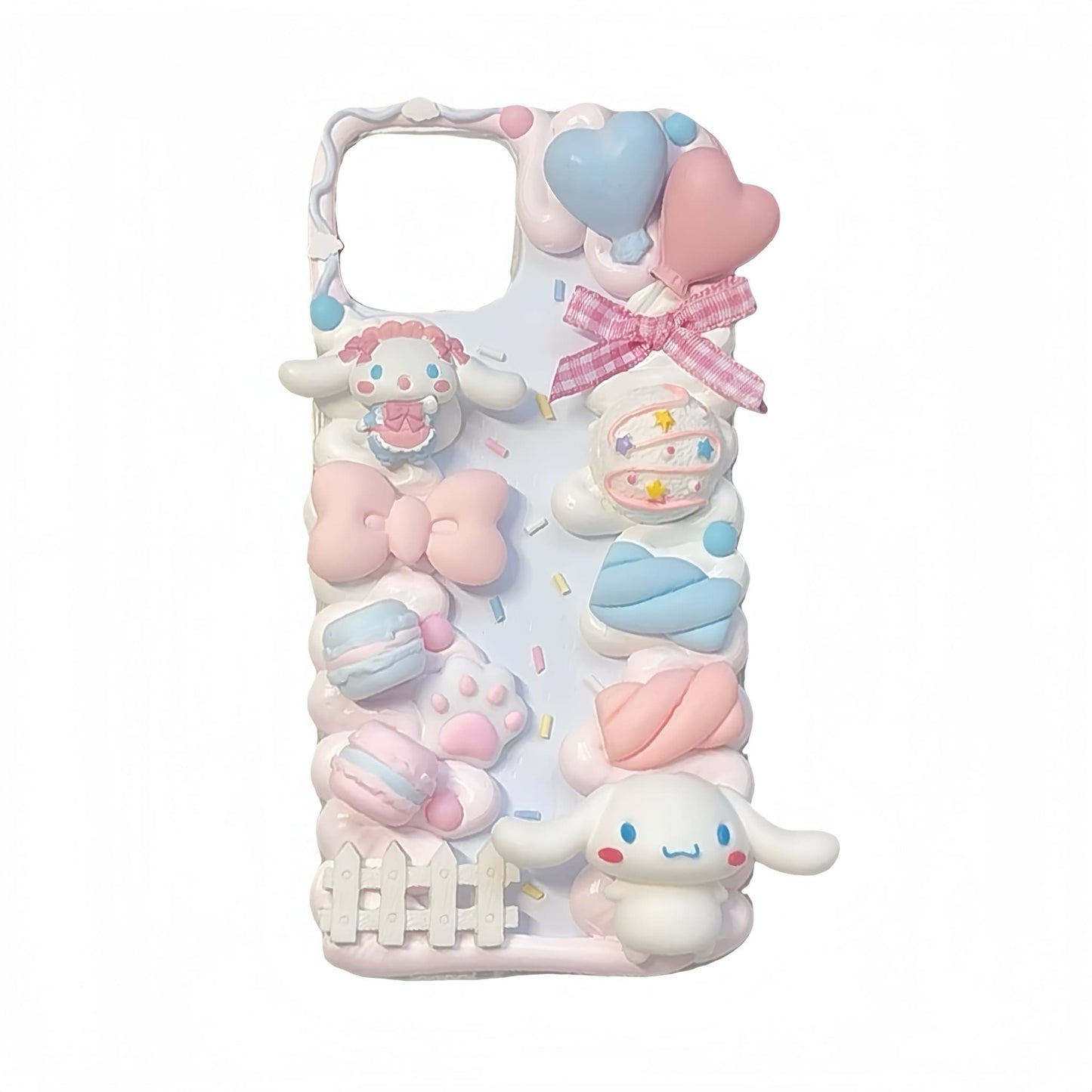 Kawaii Cinnamoroll phone case with handmade Sanrio decoden cream glue art