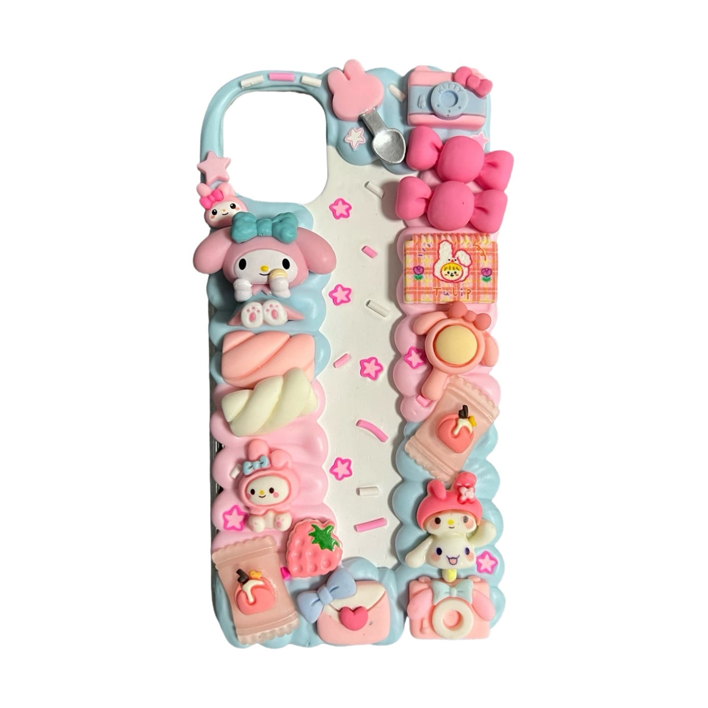 Pink My Melody phone case - handcrafted decoden art