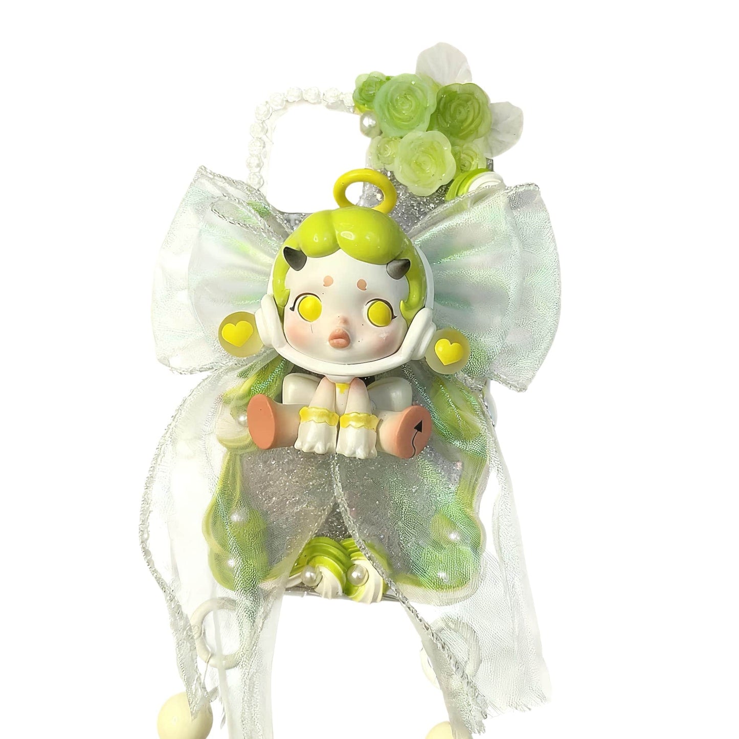 Green baroque Skullpanda decoden phone case with handcrafted cream glue design and premium finish