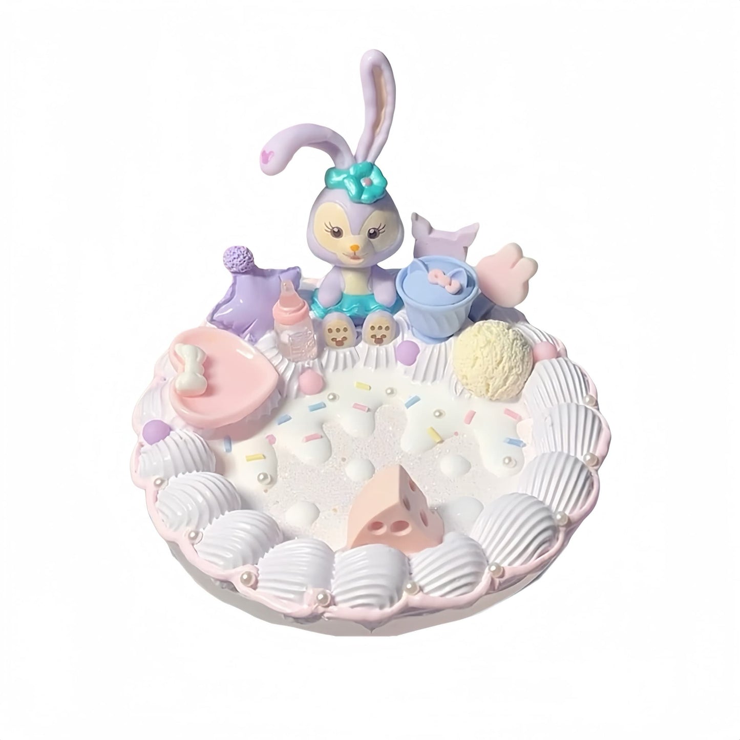 Handmade Decoden Phone Stand featuring Stella Lou character in Y2K Baroque style with pink pearls, rhinestones and whipped cream details - luxury desktop holder