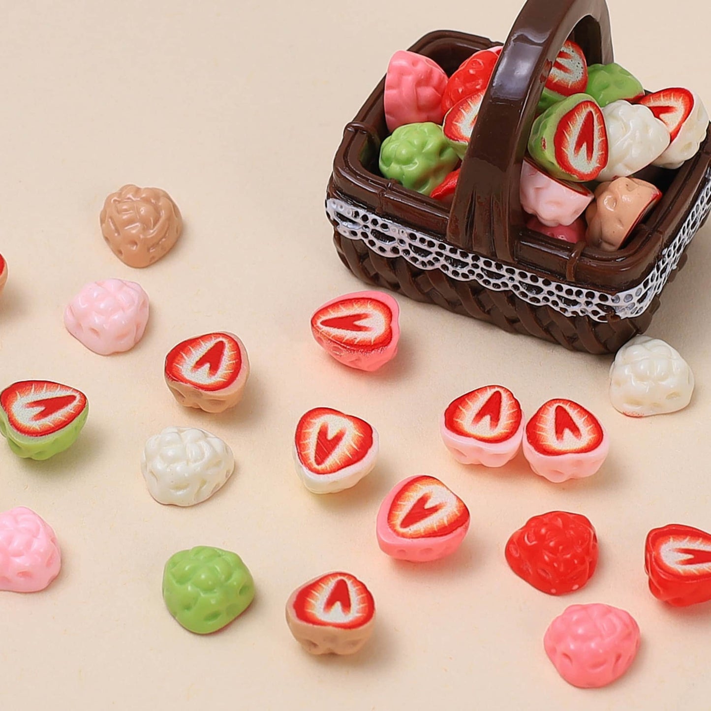 Miniature strawberry resin charms for phone case decoration and DIY projects