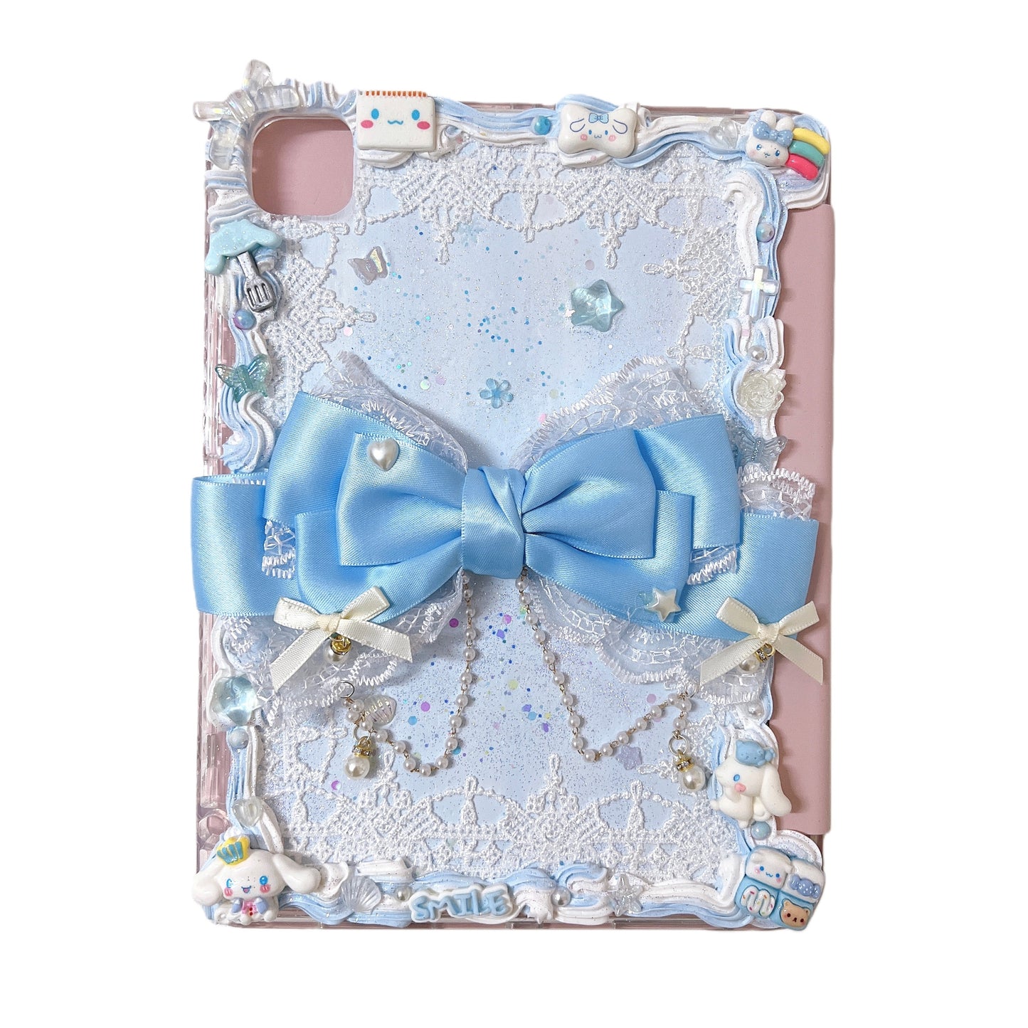 Baroque style decoden iPad case with whipped cream texture and luxury pearl embellishments