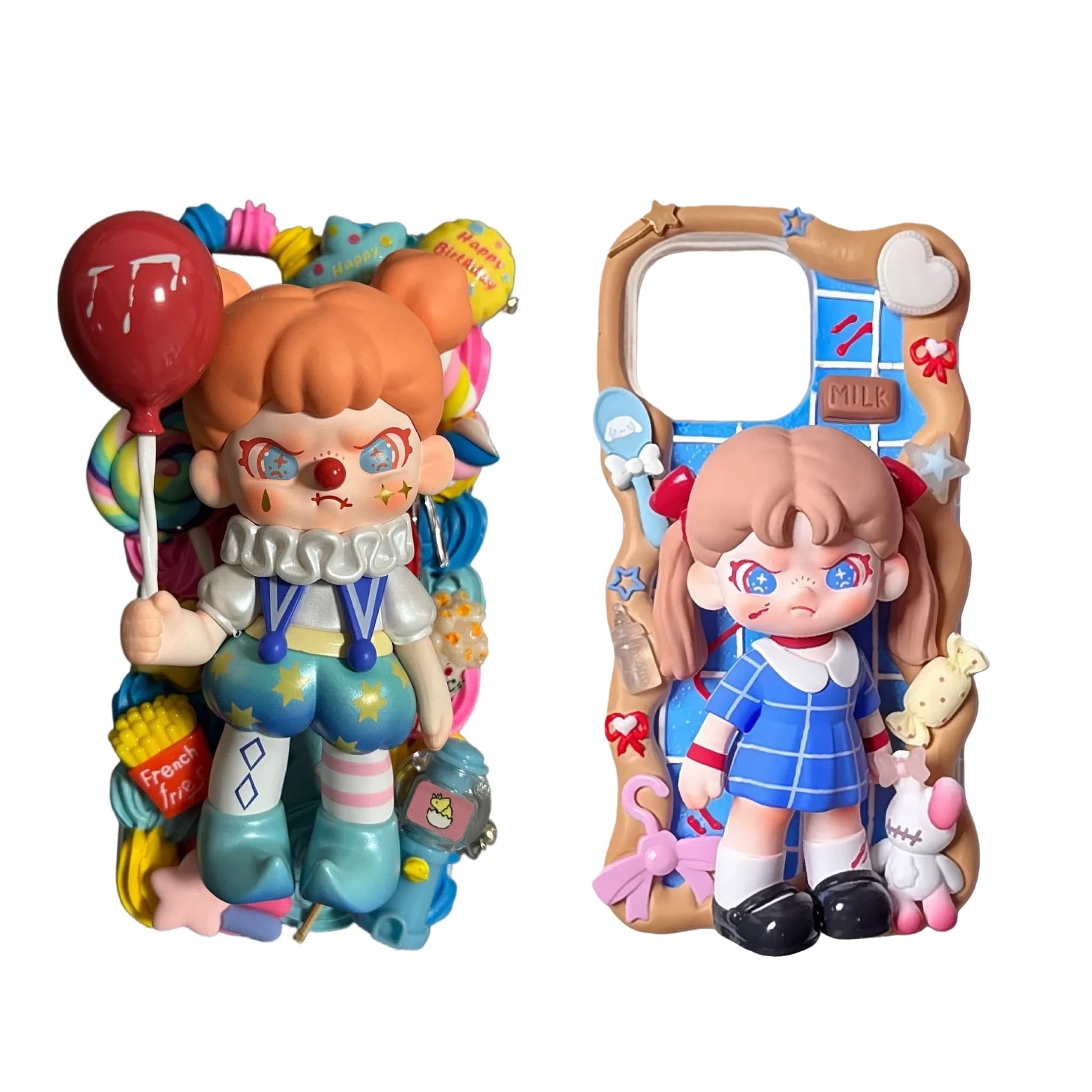 Custom handmade decoden phone case with cream glue design, featuring kawaii character and luxe pearl accents