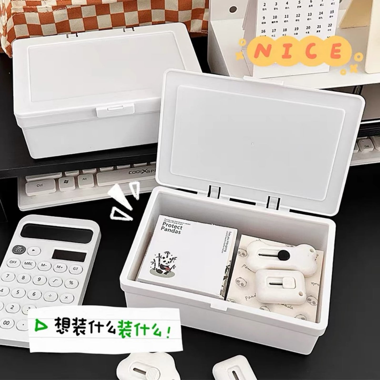 Cream glue organizer box with Baroque pearl decorations and dustproof lid