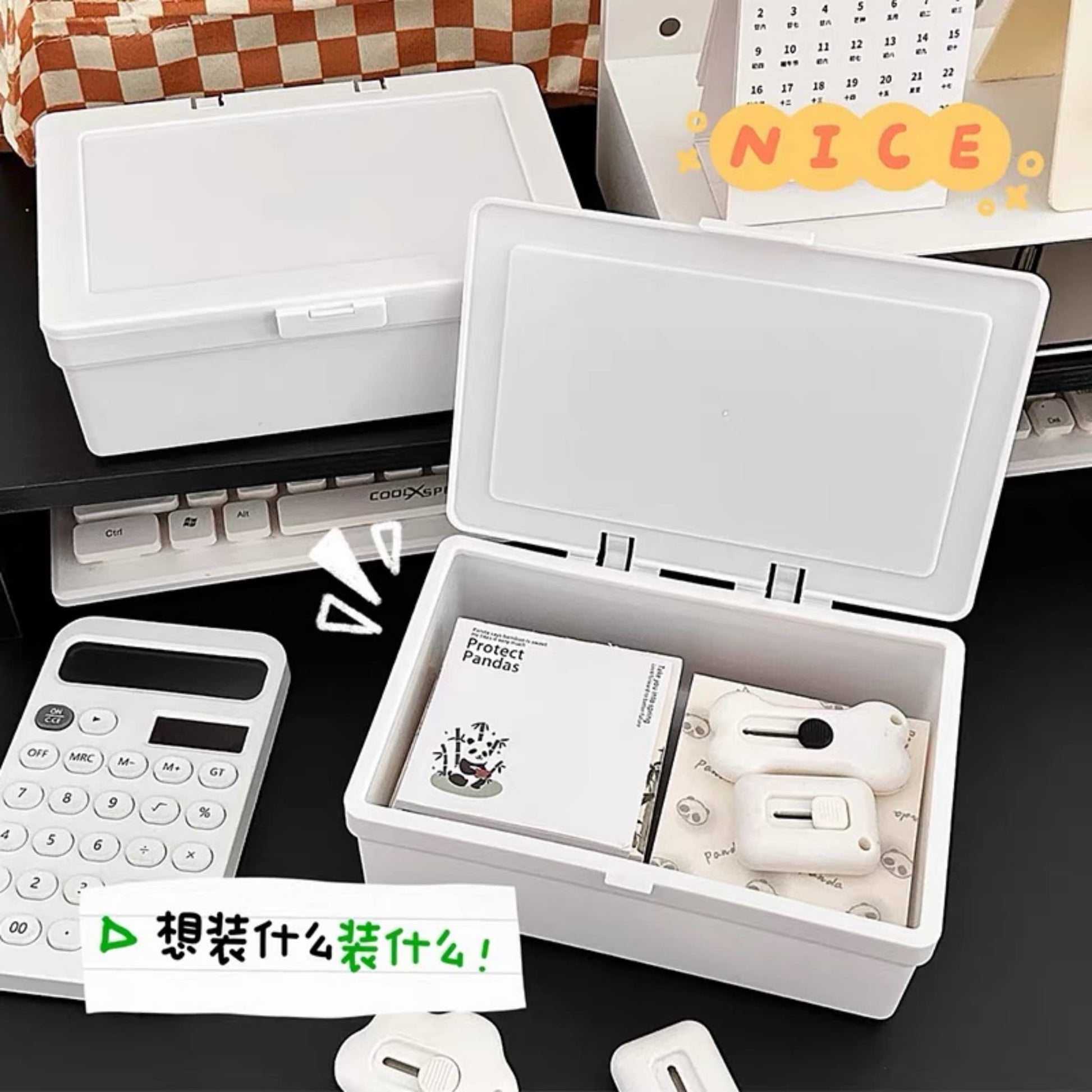 Cream glue organizer box with Baroque pearl decorations and dustproof lid