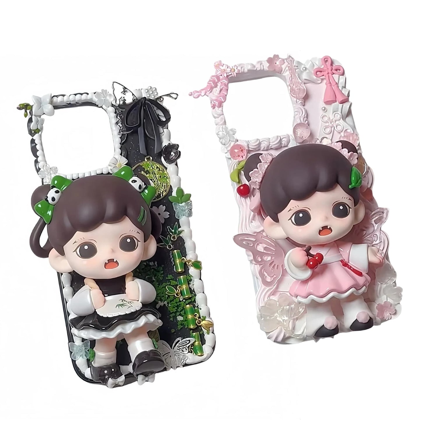 Handmade Y2K Zoraa decoden phone case with baroque cream glue design and kawaii charms