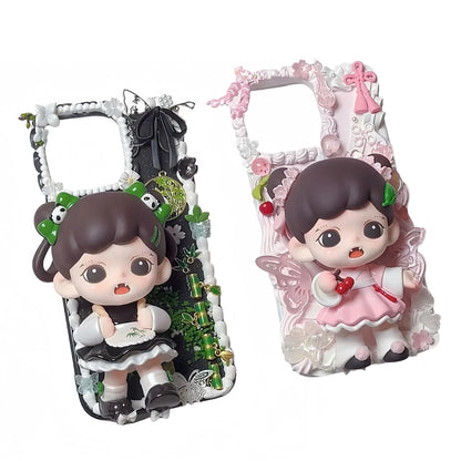 Handmade Y2K Zoraa decoden phone case with baroque cream glue design and kawaii charms