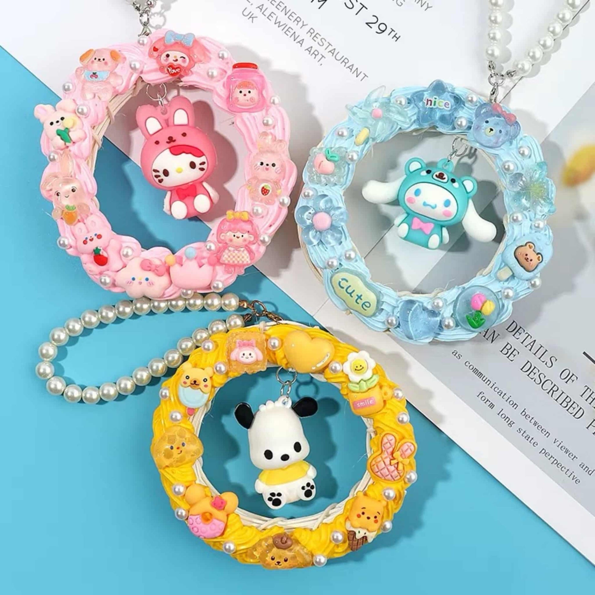 Handmade rattan rings with pearl chain - premium DIY decoden craft materials