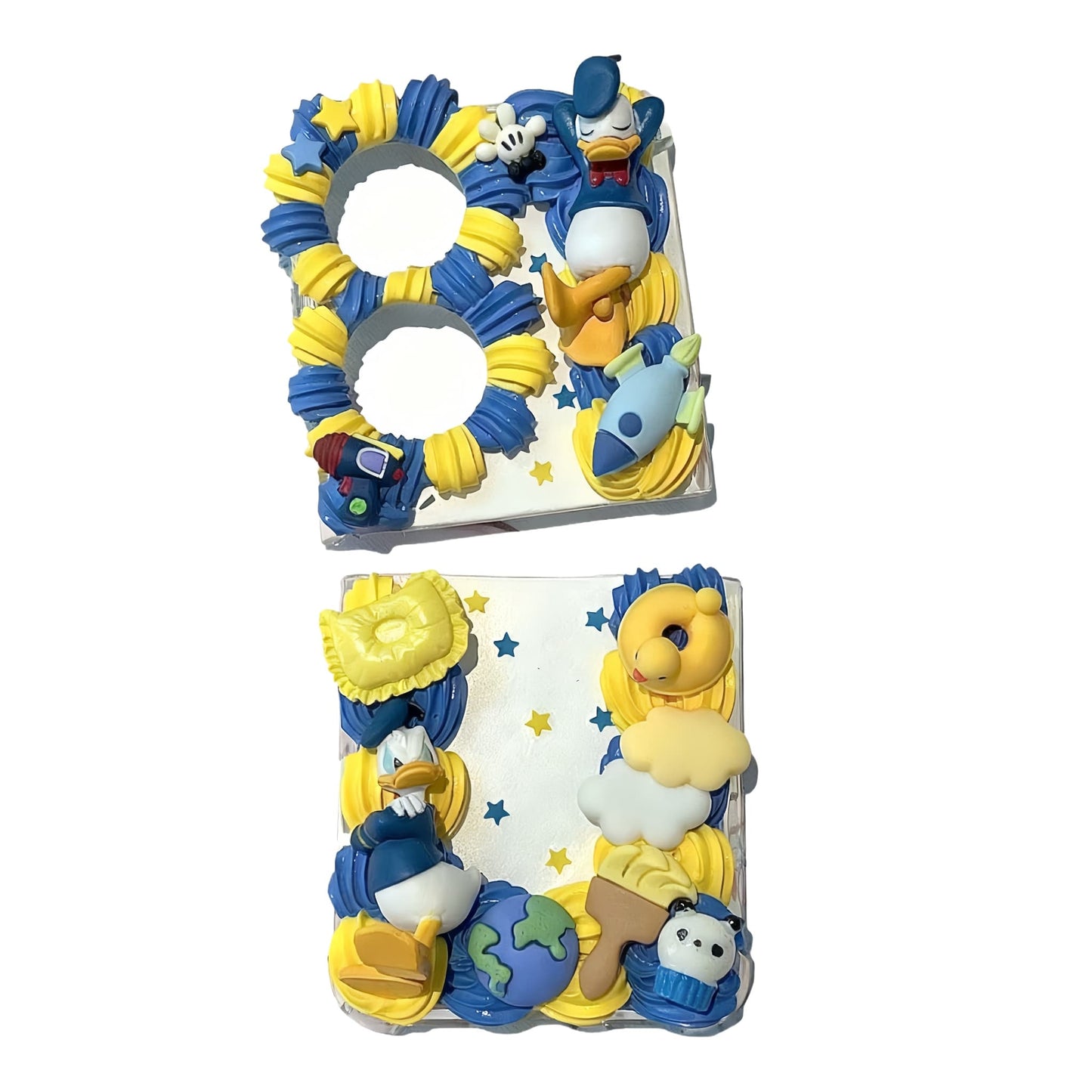 Handmade decoden phone case featuring Donald Duck character with cream glue design, Y2K aesthetic with playful Disney theme