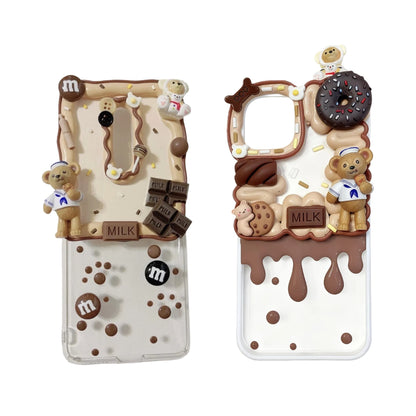 Handmade decoden phone case featuring Duffy bear with cream glue design, Baroque-inspired Y2K aesthetic