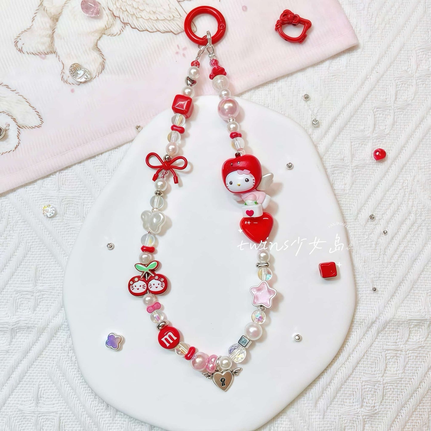 Handmade Sanrio Phone Chain | Crystal Beads Charm Strap