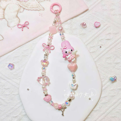 Handmade My Melody keychain with baroque pearl and crystal beads