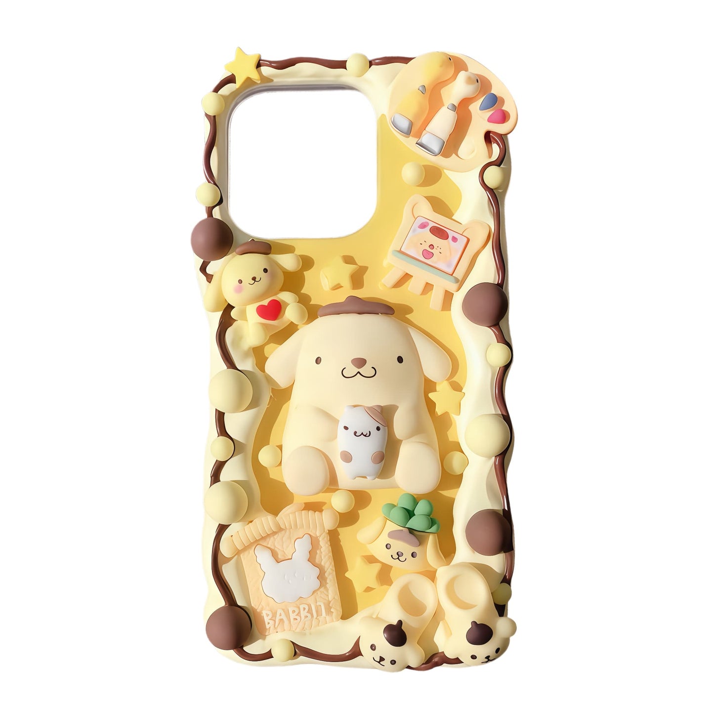 Kawaii Pom Pom Purin Decoden Phone Case - Handmade Sanrio Design with Premium Cream Glue Details