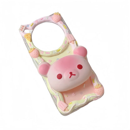 Handmade 3D Rilakkuma decoden phone case in yellow, featuring kawaii cream glue design with baroque-inspired embellishments