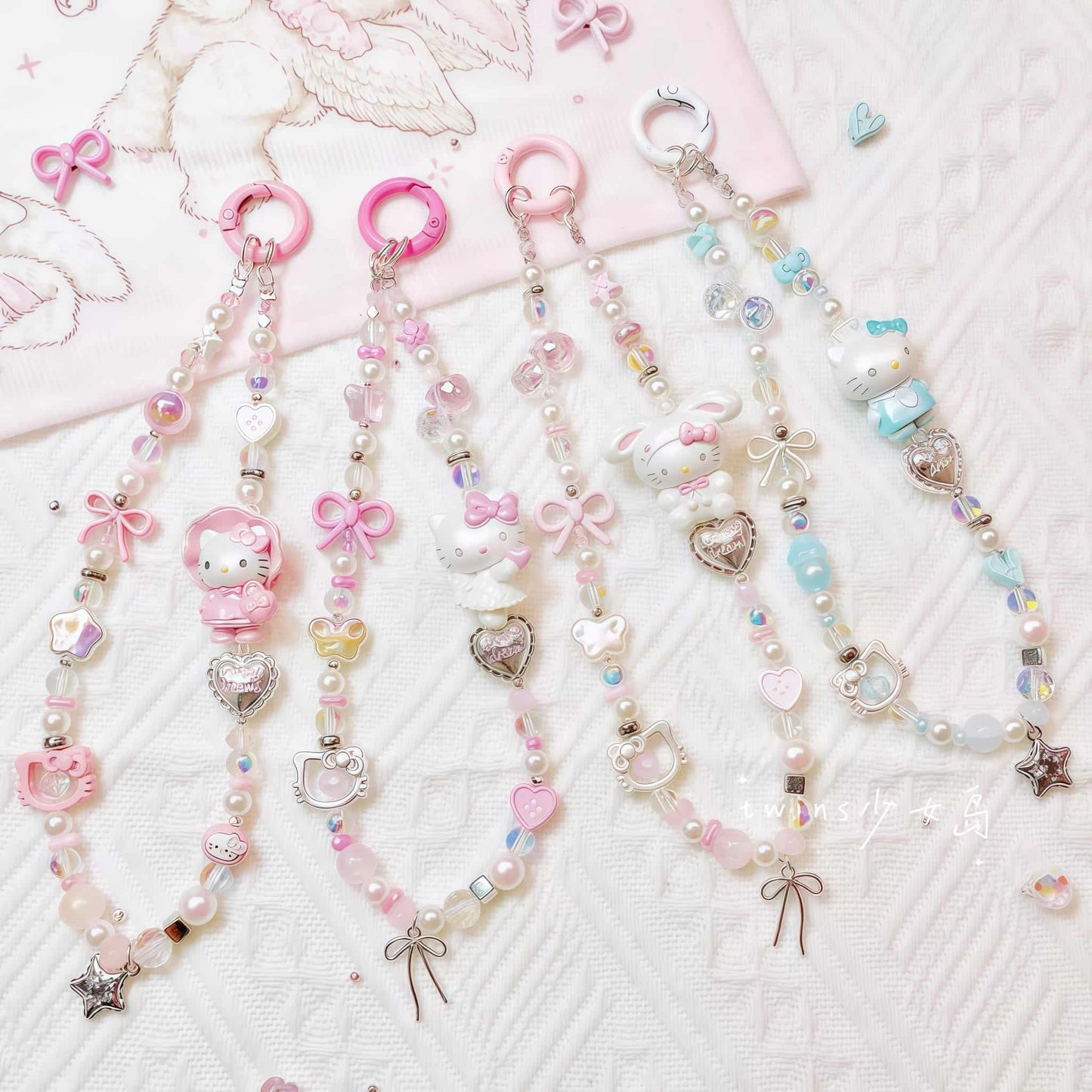 Handmade Y2K baroque pearl phone chain with Sanrio charm