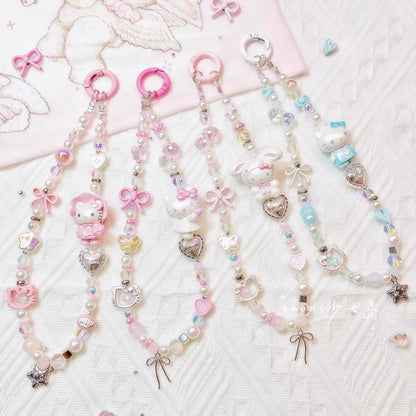 Handmade Y2K baroque pearl phone chain with Sanrio charm
