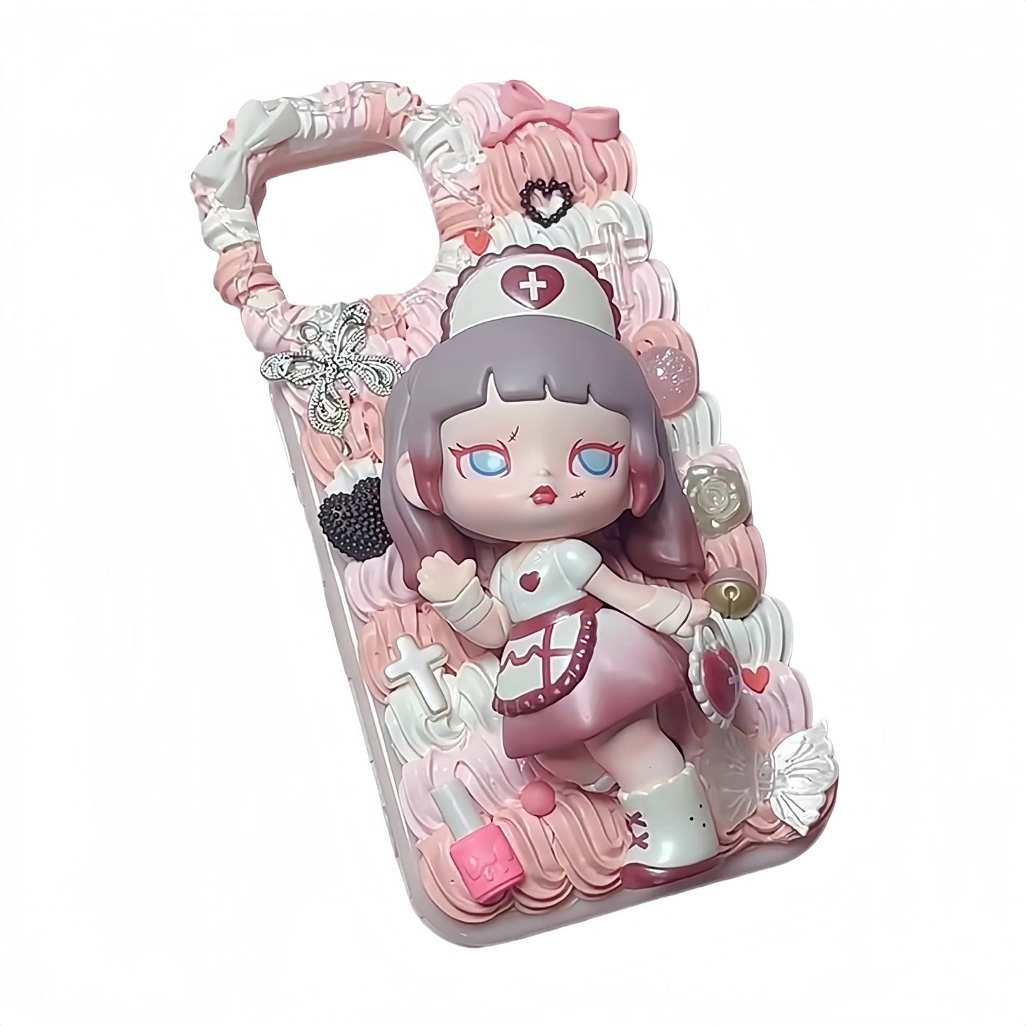 Anita cream glue decoden phone case - handmade baroque Y2K design
