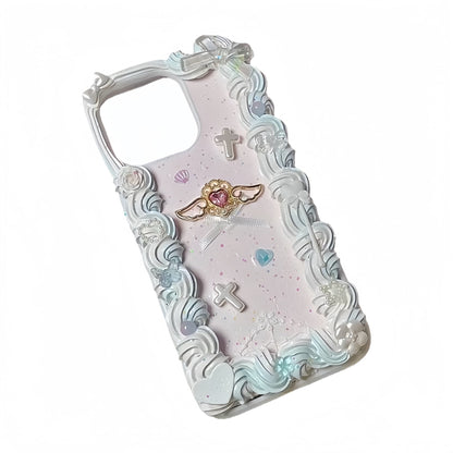 Y2K decoden phone case showing complete baroque coquette design with handmade cream glue embellishment