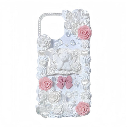 decoden phone cases: 3D white-pink roses, angel motifs
