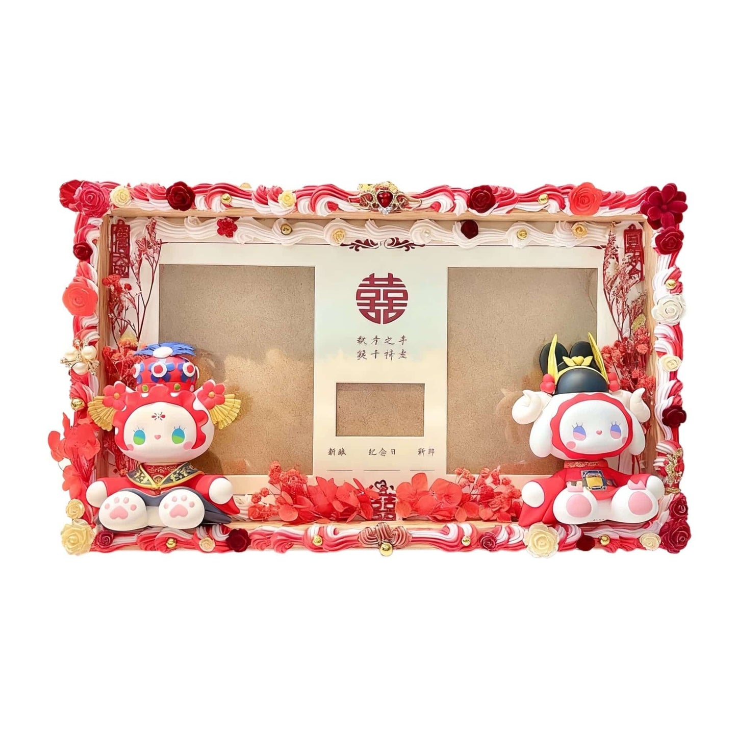 Emma handmade red decoden wedding certificate frame with cream glue flowers - baroque style bridal gift