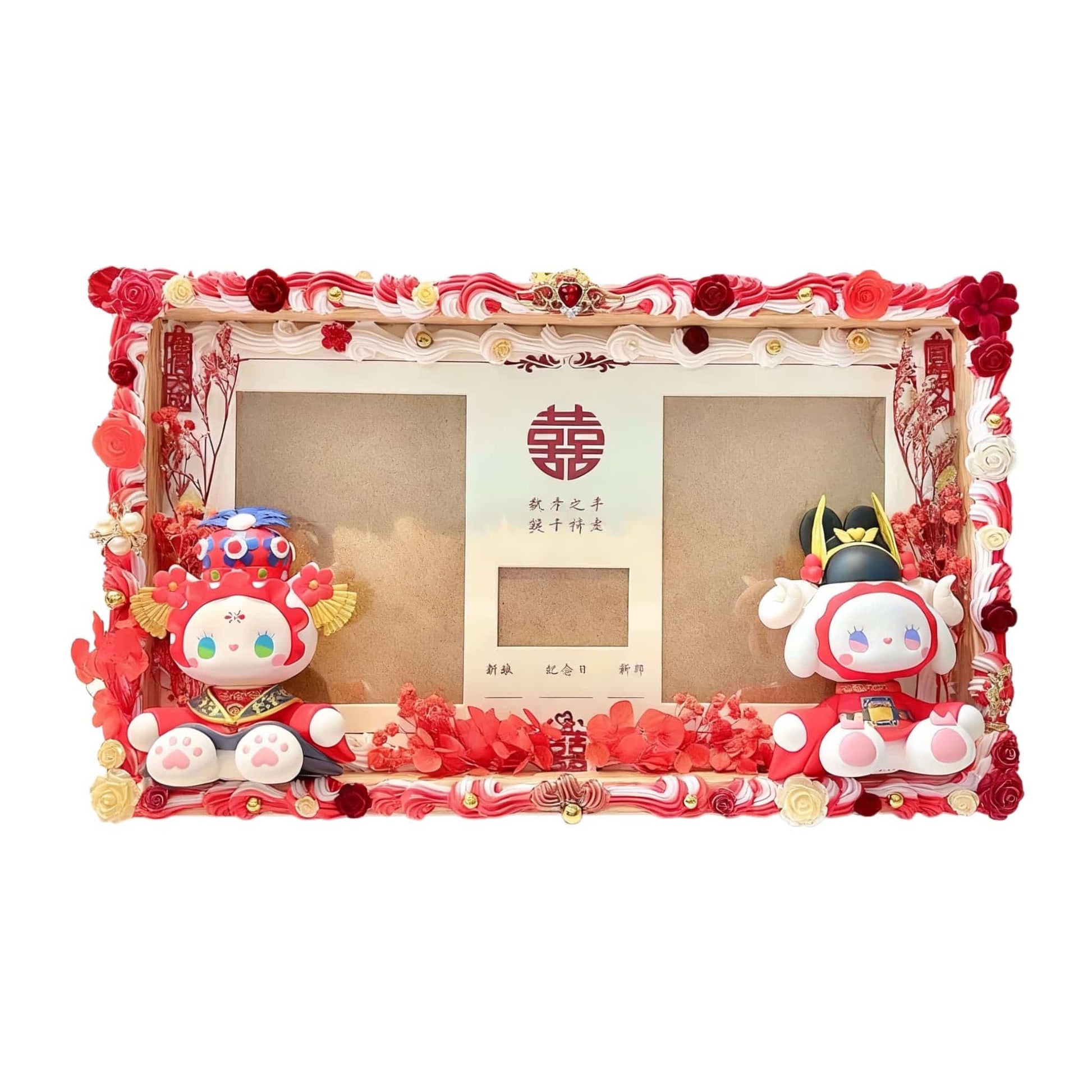 Emma handmade red decoden wedding certificate frame with cream glue flowers - baroque style bridal gift