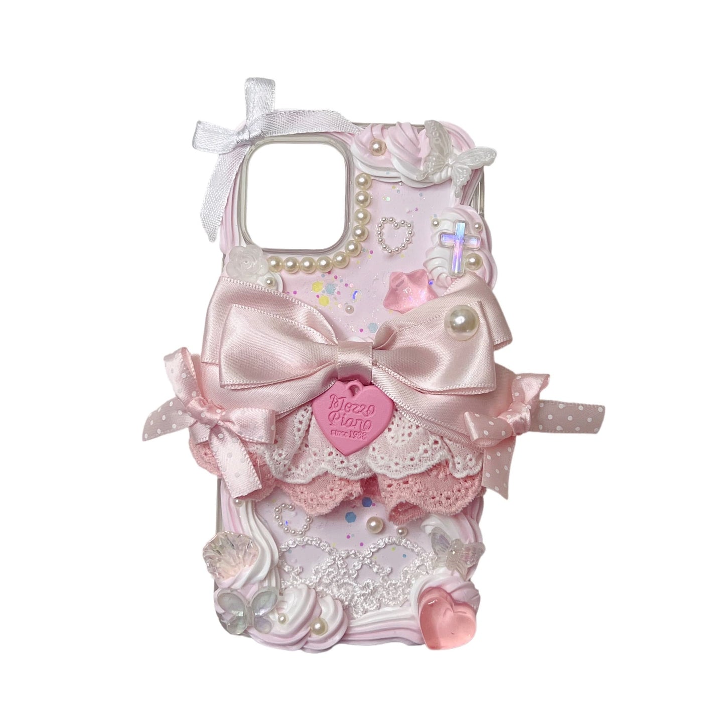 Y2K handmade baroque decoden phone case with cream glue design featuring angel and floral decorations
