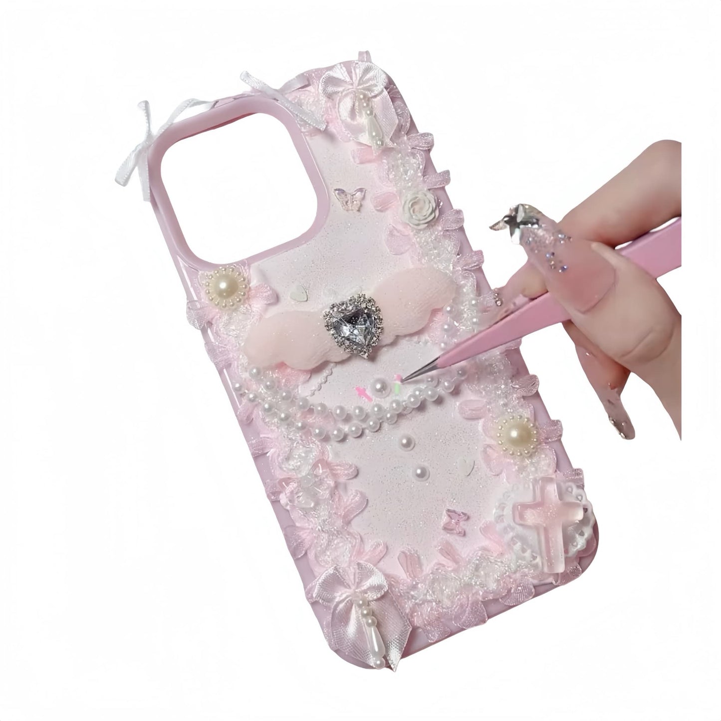 Y2K handmade baroque decoden phone case with dreamy cream glue design and decorative charms