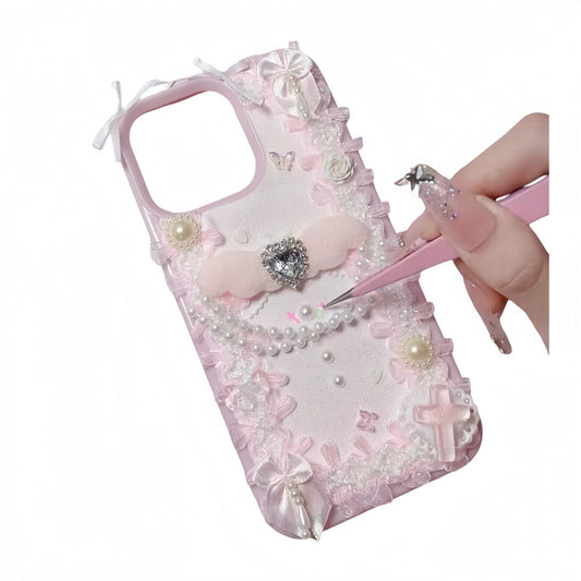 Y2K handmade baroque decoden phone case with dreamy cream glue design and decorative charms