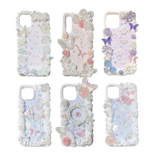 Handmade baroque decoden phone case with cream glue design