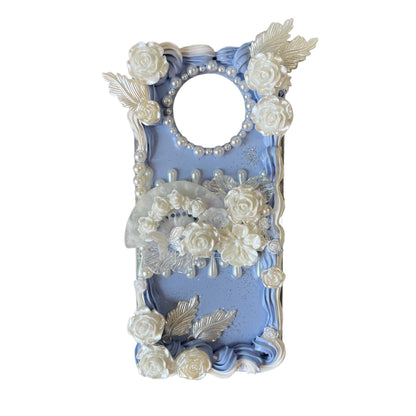 blue handmade baroque cream glue decoden phone case