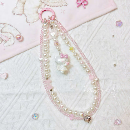 Handmade Hello Kitty phone chain with baroque pearl beads - premium Sanrio accessory