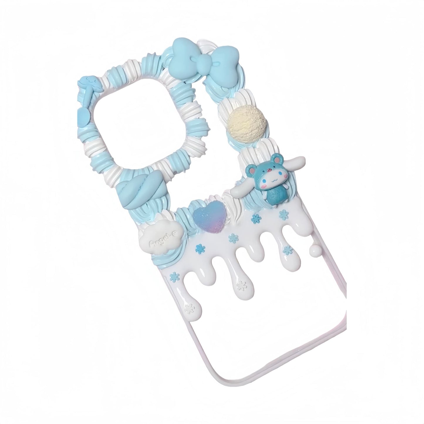 Sanrio Cinnamoroll phone case featuring handcrafted kawaii decoden design with cream glue and adorable character elements