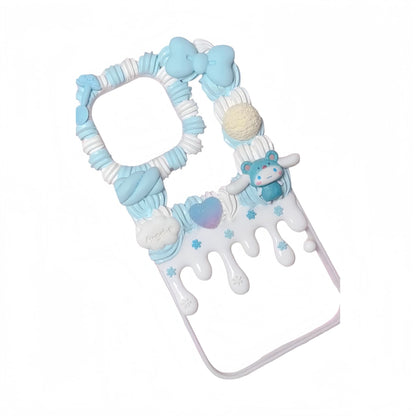 Sanrio Cinnamoroll phone case featuring handcrafted kawaii decoden design with cream glue and adorable character elements