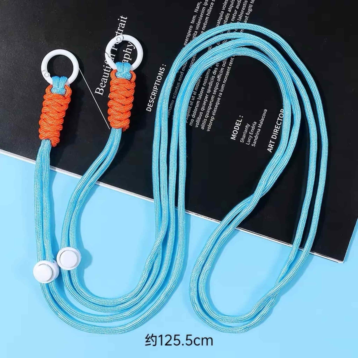 Blue beaded crossbody phone chain with adjustable length