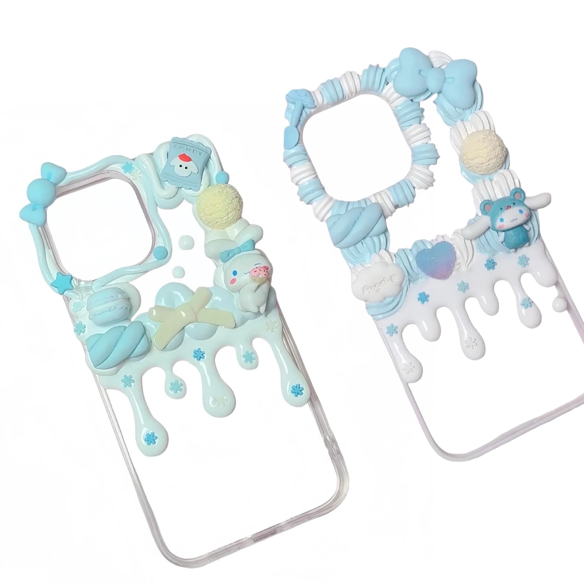 Handmade Sanrio Cinnamoroll decoden phone case with kawaii cream glue design and cute character decorations