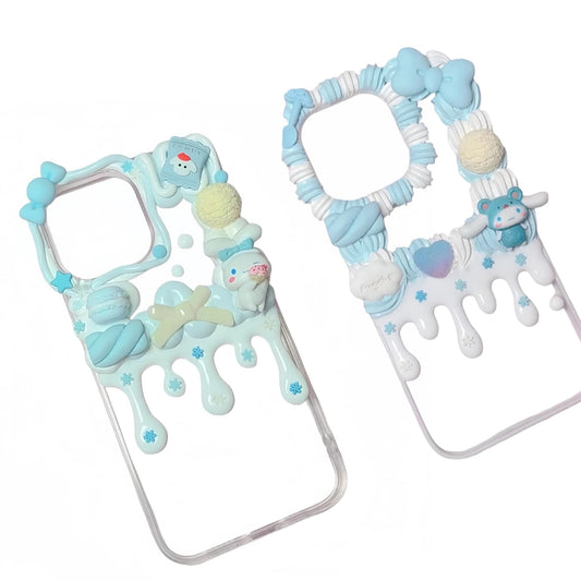 Handmade Sanrio Cinnamoroll decoden phone case with kawaii cream glue design and cute character decorations